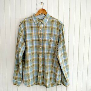 Blue & Yellow Plaid Cotton Button-Up Shirt – Men’s L
